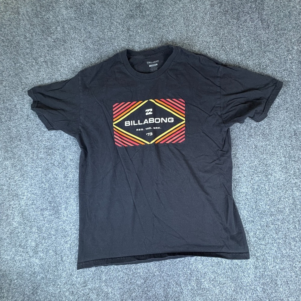 Billabong T Shirt Mens Large Black Cotton Graphic Logo Short Sleeve Crewneck